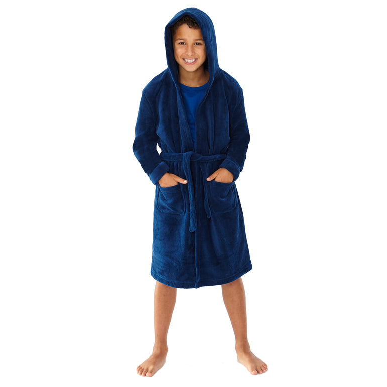 Kids Plain Hooded Fleece Dressing Gown (7994886881506)