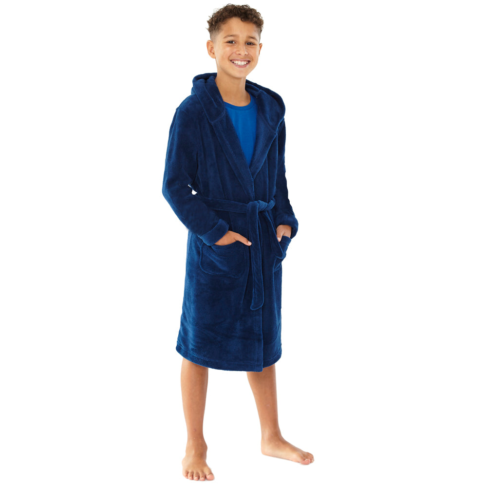 Kids Plain Hooded Fleece Dressing Gown (7994886881506)