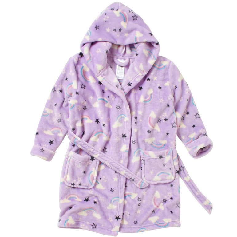 Kids Purple Fleece Rainbow Dressing Gown Kids Onesies