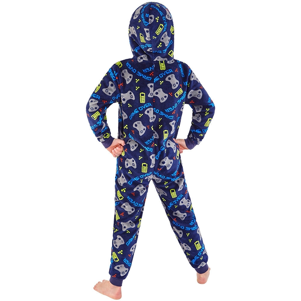 Game Over Print Fleece Onesie (7067188396193)