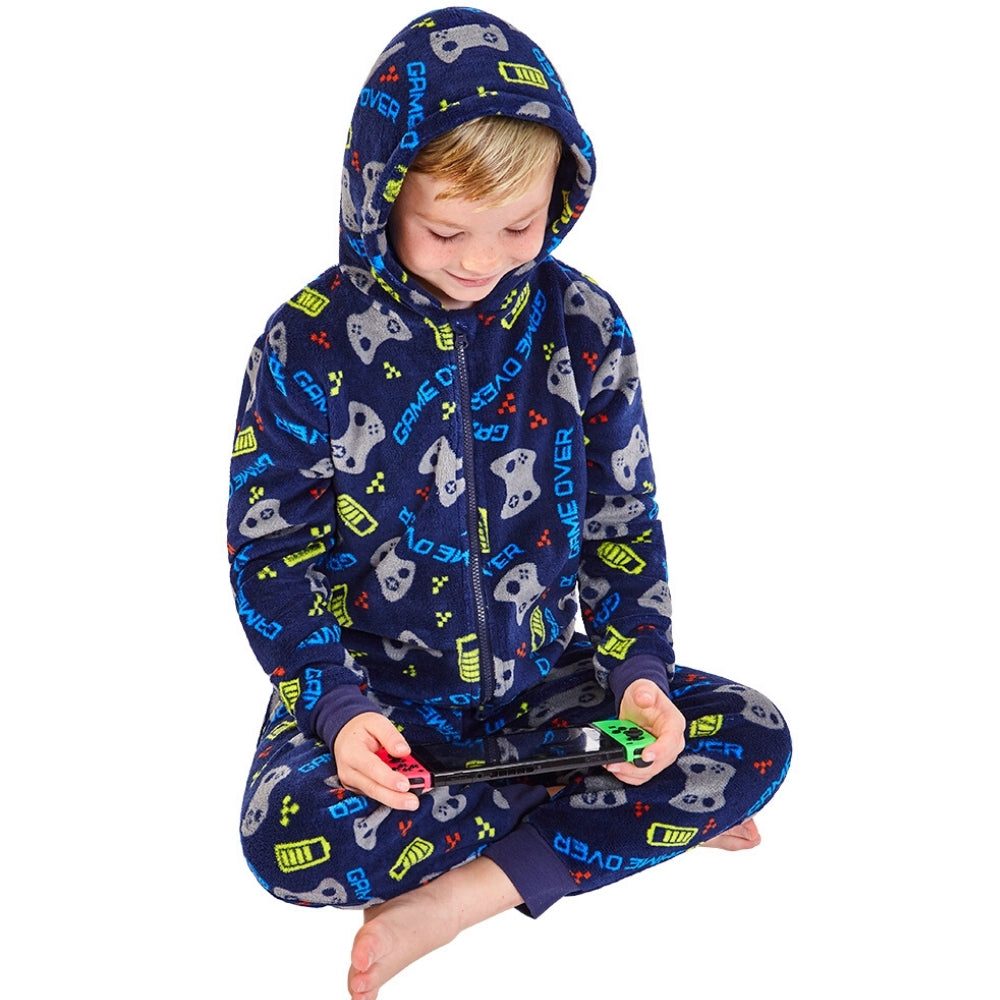 Game Over Print Fleece Onesie (7067188396193)