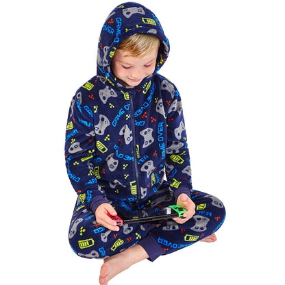 Game Over Print Fleece Onesie (7067188396193)
