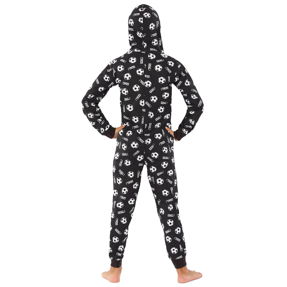 Kids Black Football Print Cotton Onesie (7739648868578)