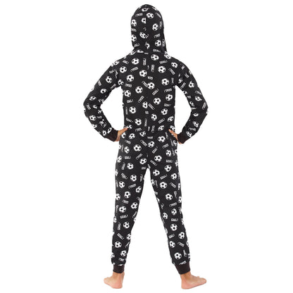 Kids Black Football Print Cotton Onesie (7739648868578)