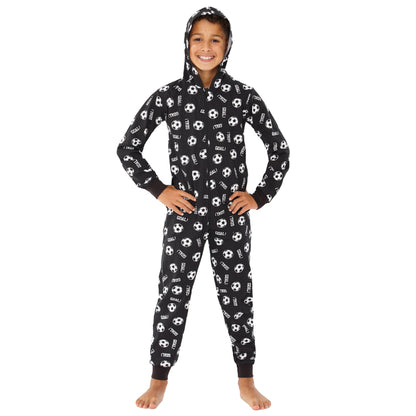 Kids Black Football Print Cotton Onesie (7739648868578)