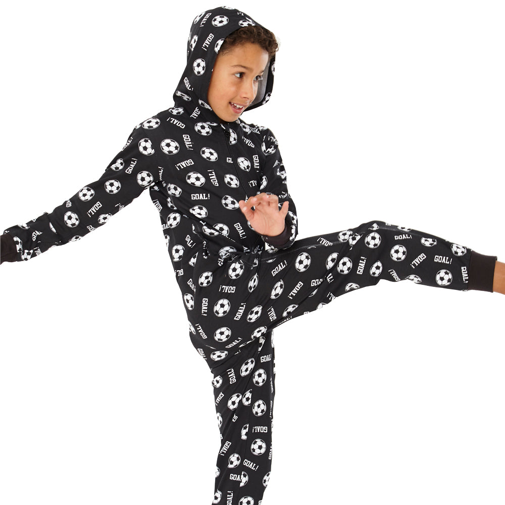 Kids Black Football Print Cotton Onesie (7739648868578)
