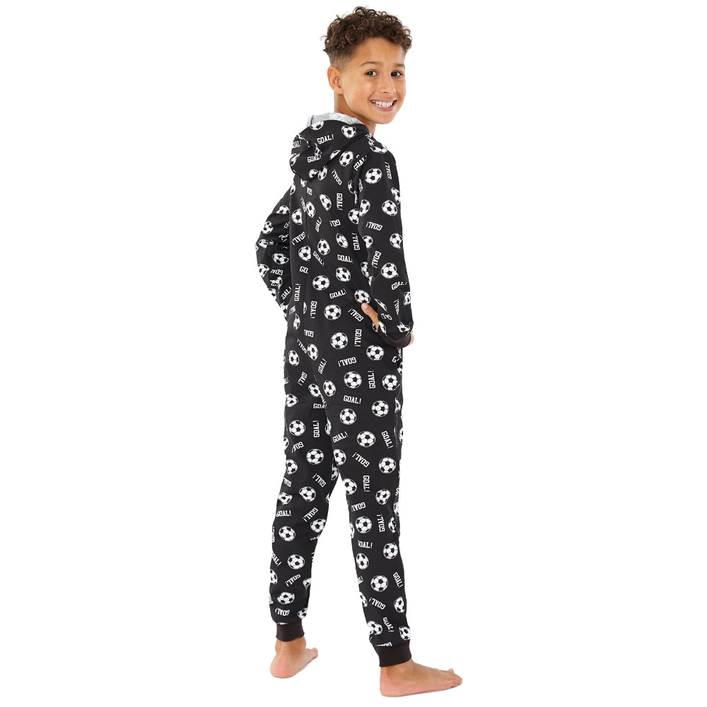 Kids Black Football Print Cotton Onesie (7739648868578)