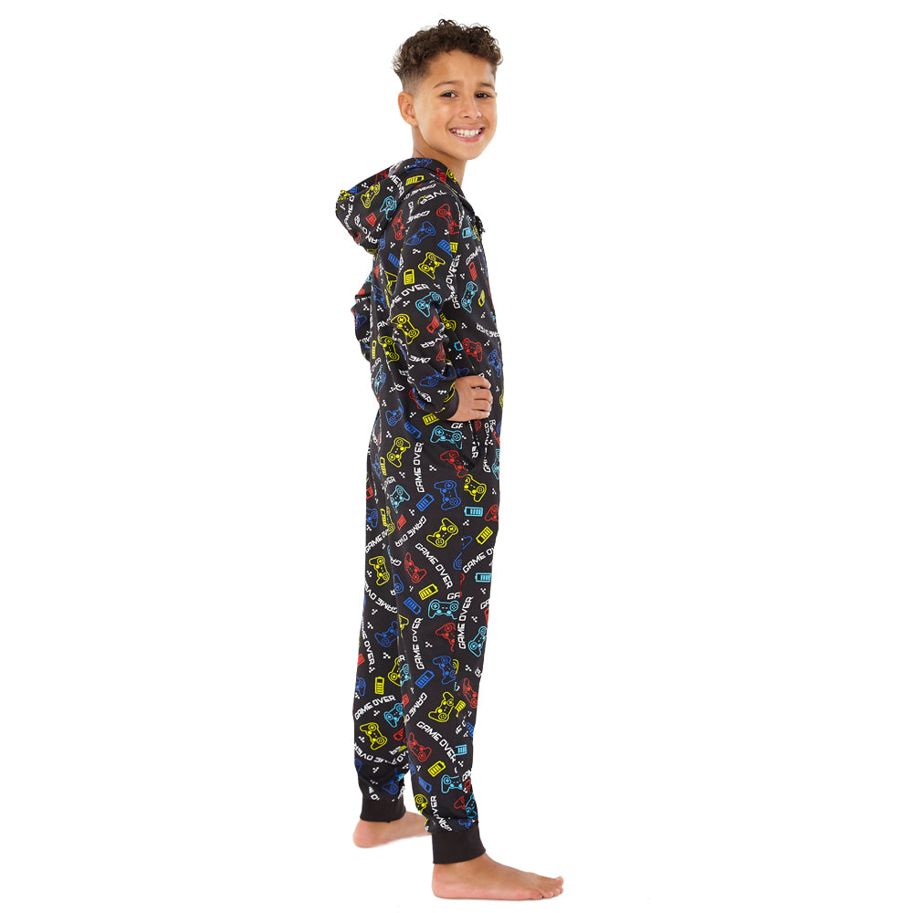 Kids Black Gaming Console Print Cotton Onesie (7739648934114)
