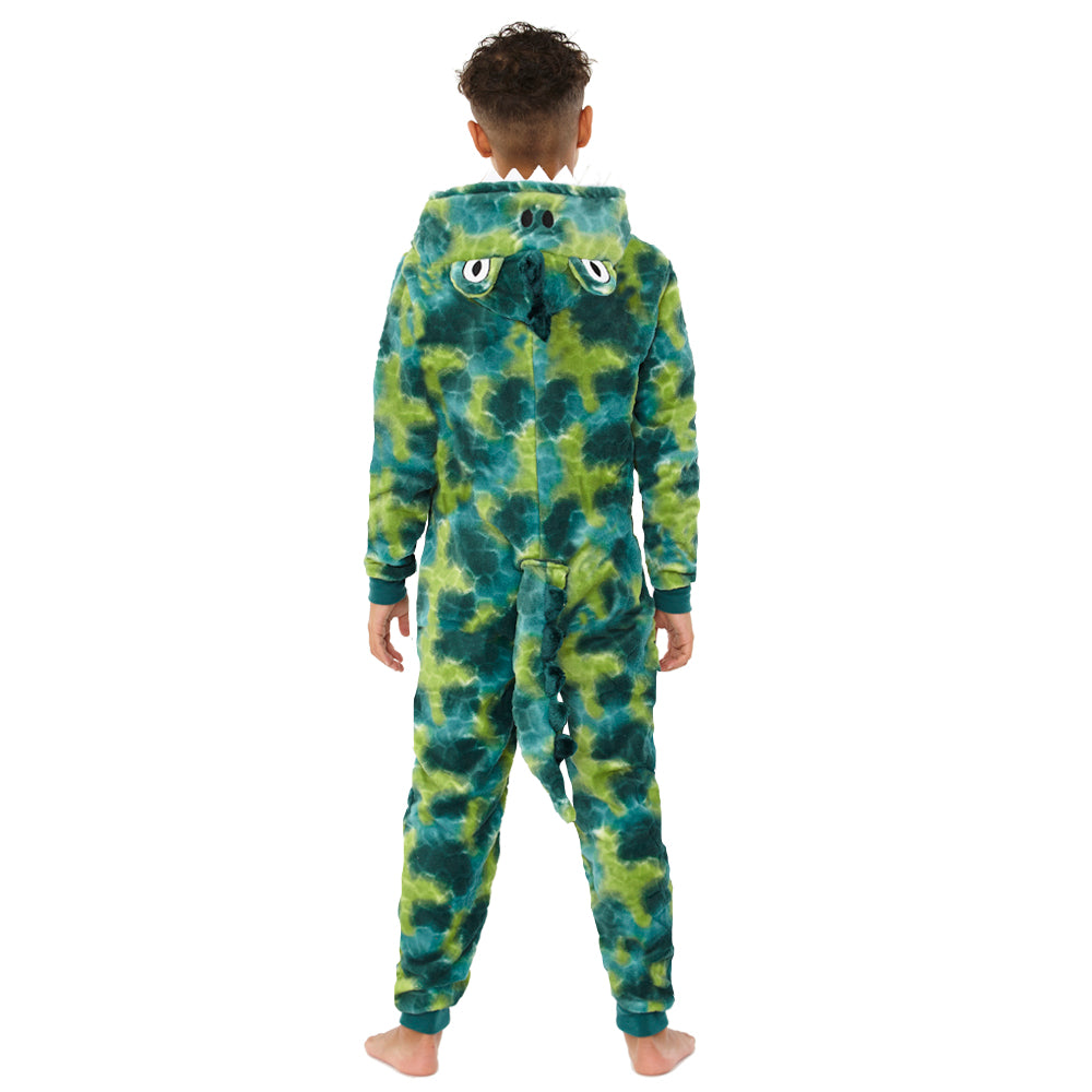 Childs Unisex Embossed Tie Dye Dinosaur All Over Printed Hooded