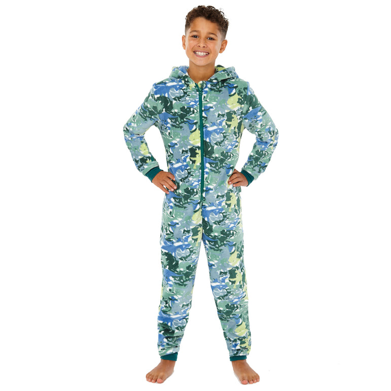 Kids Green Fleece Camouflage Onesie (7868559294690)