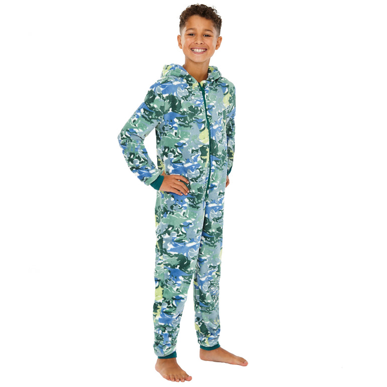 Kids Green Fleece Camouflage Onesie (7868559294690)