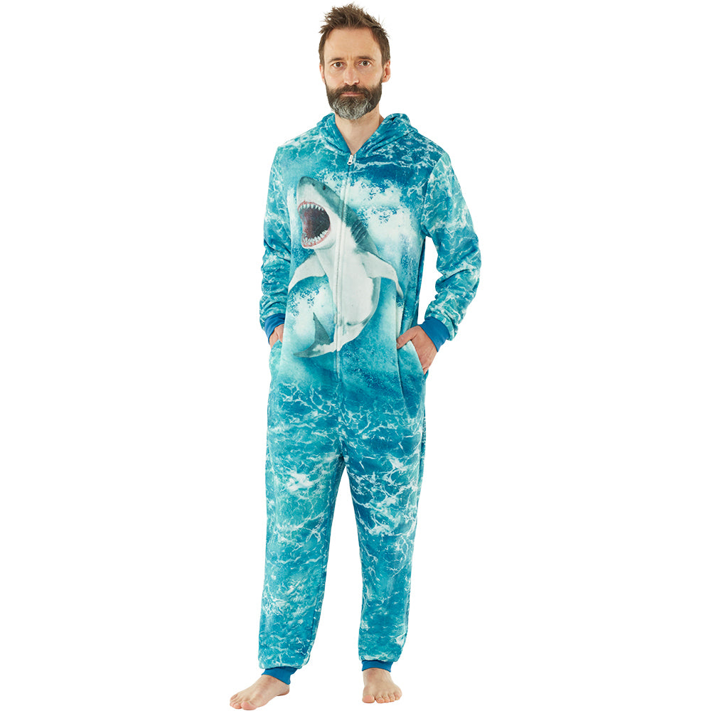 Mens Digital Shark Fleece Onesie (5784912265377)