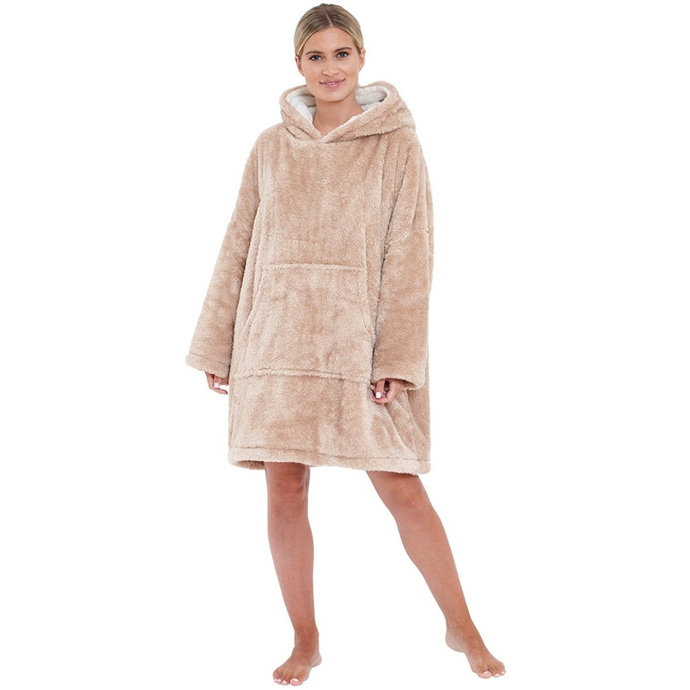 Beige Fluffy Fleece Hoodie Blanket