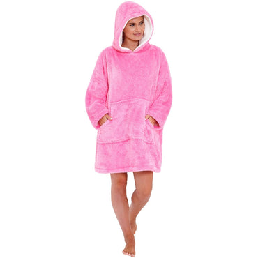 Womens Fluffy Fleece Wearable Hoodie Blanket (7104704348321)