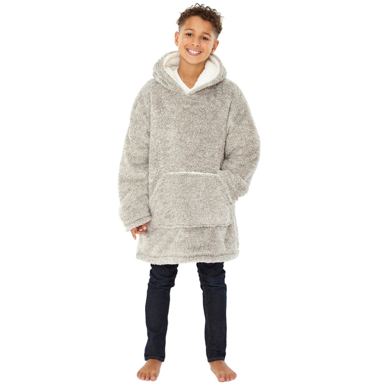 Kids Grey Fluffy Fleece Wearable Hoodie Blanket (7872968261858)