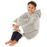 Kids Grey Fluffy Fleece Wearable Hoodie Blanket (7872968261858)