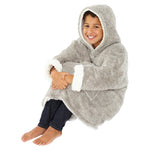 Kids Grey Fluffy Fleece Wearable Hoodie Blanket (7872968261858)