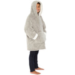 Kids Grey Fluffy Fleece Wearable Hoodie Blanket (7872968261858)