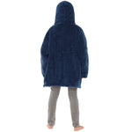 Kids Navy Blue Fluffy Fleece Wearable Hoodie Blanket (7872968229090)