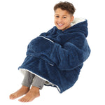 Kids Navy Blue Fluffy Fleece Wearable Hoodie Blanket (7872968229090)