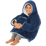 Kids Navy Blue Fluffy Fleece Wearable Hoodie Blanket (7872968229090)