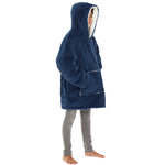 Kids Navy Blue Fluffy Fleece Wearable Hoodie Blanket (7872968229090)