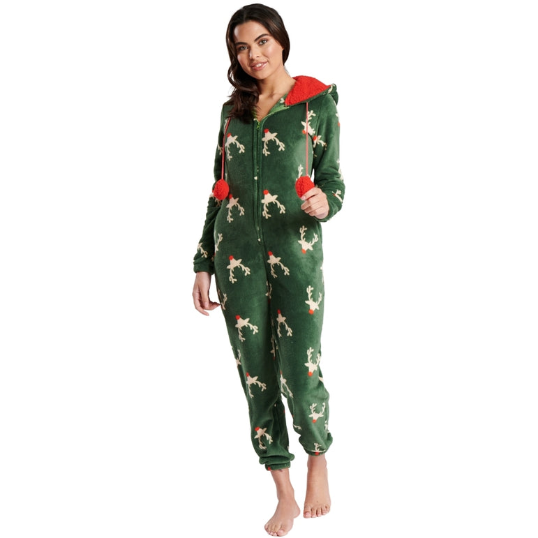 Womens Christmas Reindeer Print Onesie (7004622684321)