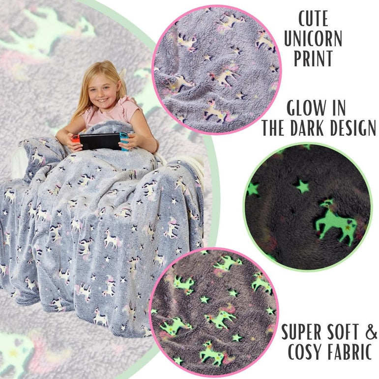 Girls Glow In The Dark Unicorn Blanket (7109355995297)