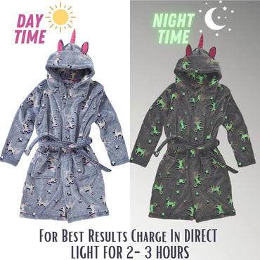 Girls Glow In The Dark Unicorn Dressing Gown (7109355896993)