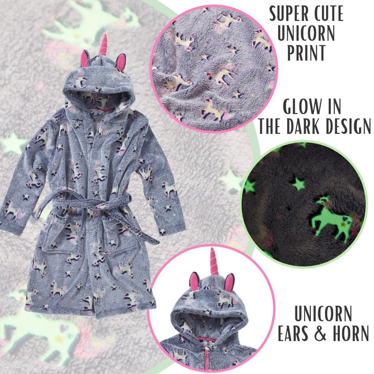 Girls Glow In The Dark Unicorn Dressing Gown (7109355896993)