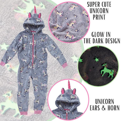 Girls Glow In The Dark Unicorn Onesie (7109355831457)