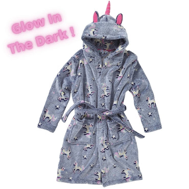 Girls Glow In The Dark Unicorn Dressing Gown (7109355896993)