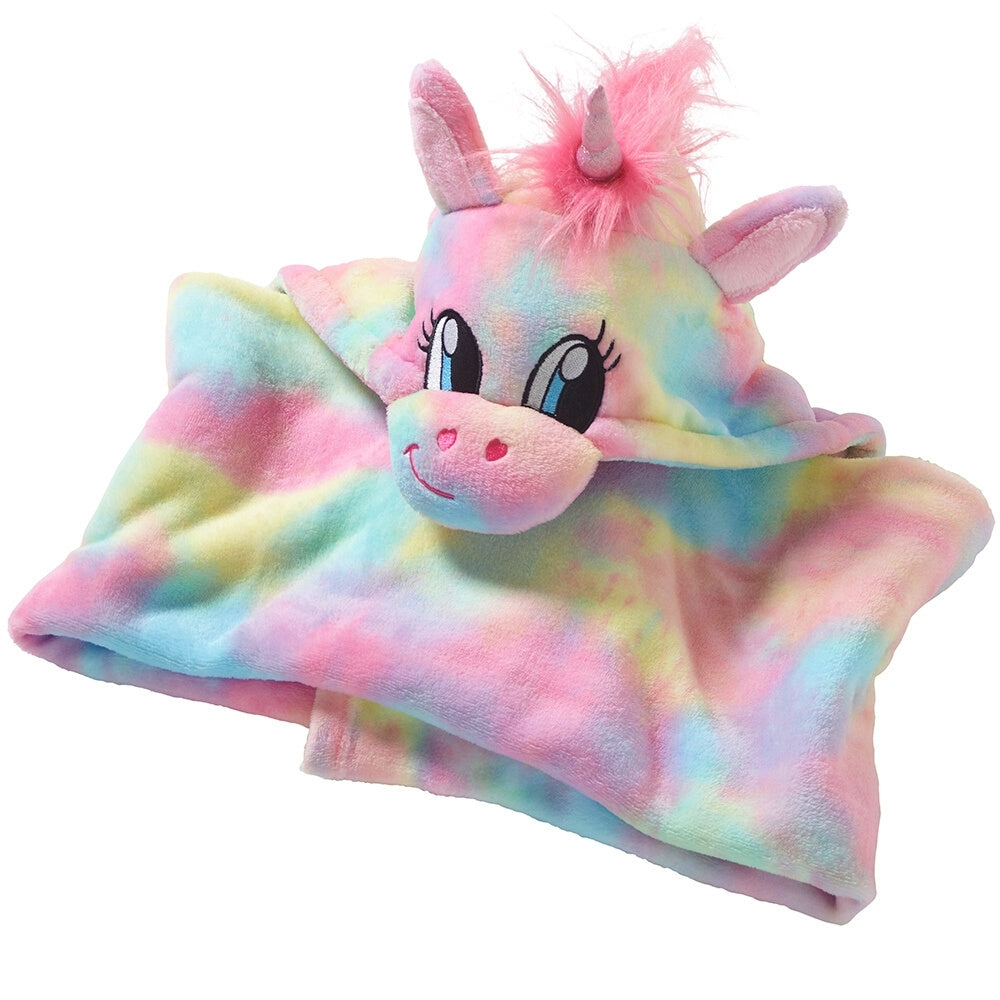 Kids Rainbow Pink Blue Unicorn Hooded Cuddle Blanket Kids